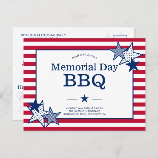 Memorial Day Stars Stripes Moderne Patriottische B Uitnodiging Briefkaart (Voorkant / Achterkant)