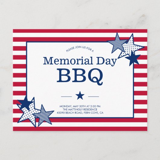 Memorial Day Stars Stripes Moderne Patriottische B Uitnodiging Briefkaart (Voorkant)