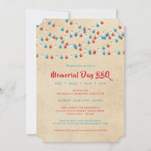 Memorial Day Sterren String Lights BBQ Kaart (Voorkant)