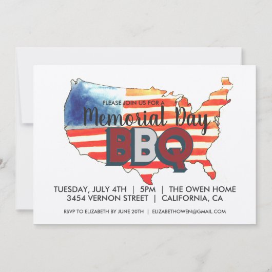 Memorial Day Uitnodiging BBQ Party (Voorkant)