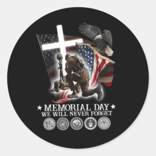 Memorial Day We zullen nooit veteranenovers verget Ronde Sticker