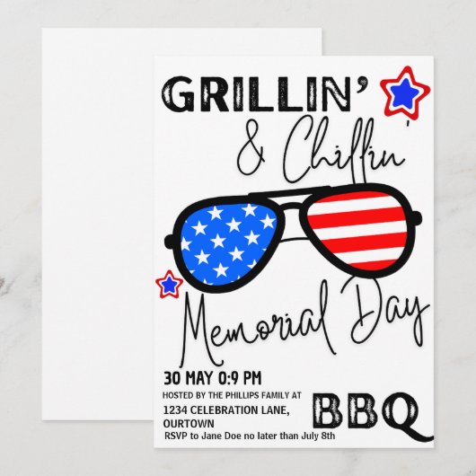 Memorial Day Zonnebril Backyard BBQ Kaart (Voorkant / Achterkant)