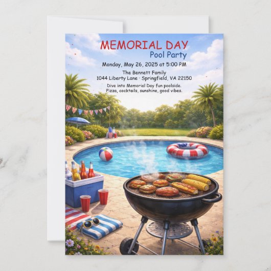 Memorial Day Zwembadfeest | Zomerfeest Kaart (Voorkant)
