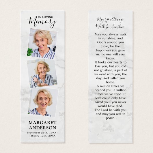 Memorial Elegant 3 Foto Funeral Prayer Bladwijzer Mini Visitekaartjes (Voorkant /achterkant)