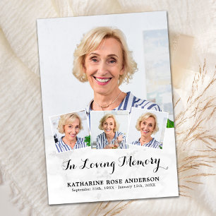 Memorial Elegant 4 Foto Collage Funeral Sympathie Bedankkaart