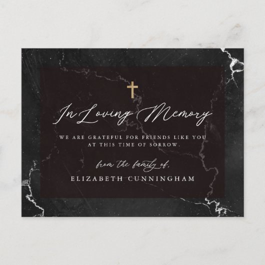 Memorial Elegant Black and White Marble Faux Cross Briefkaart (Voorkant)