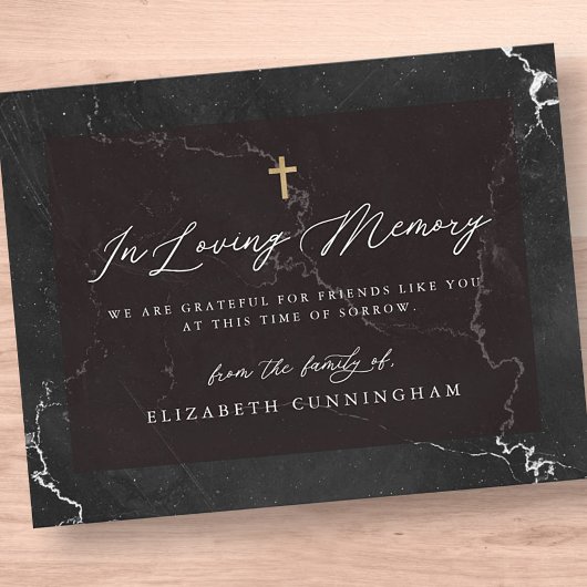 Memorial Elegant Black en White Simple Faux Cross Bedankkaart