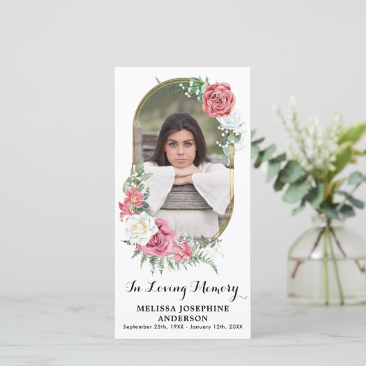 Memorial Elegant Floral Foto Prayer Bladwijzer Kaa (Staand voorkant)