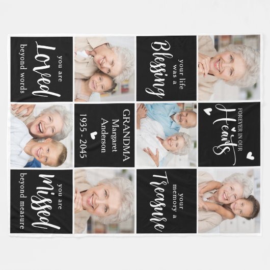 Memorial Elegant gepersonaliseerd gedicht 6 fotoco Fleece Deken (Voorkant (Horizontaal))