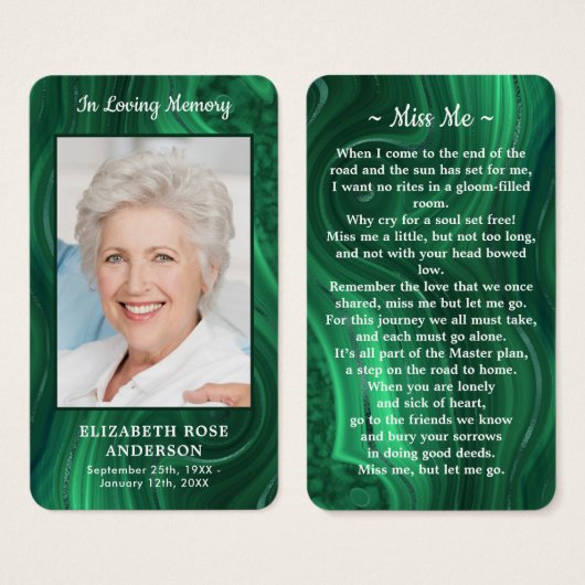Memorial Emerald Green Foto Funeral Prayer Kaart (Voorkant /achterkant)