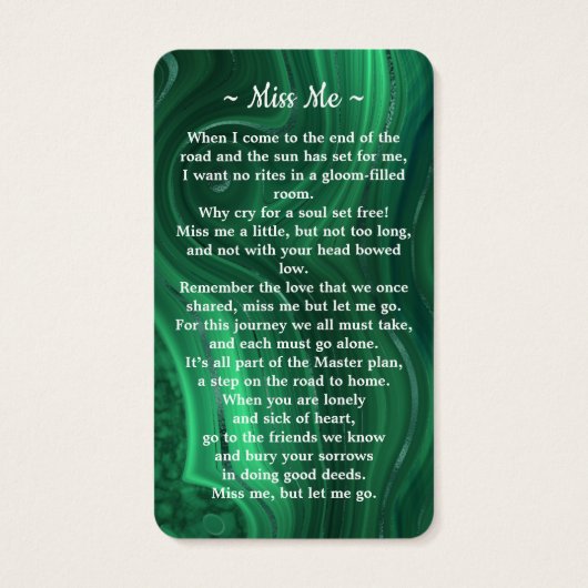 Memorial Emerald Green Foto Funeral Prayer Kaart (Achterkant)