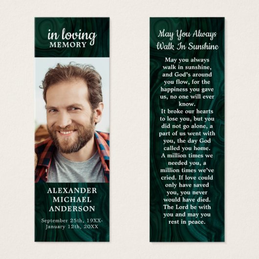 Memorial Emerald Green Funeral Prayer Bladwijzer Mini Visitekaartjes (Voorkant /achterkant)