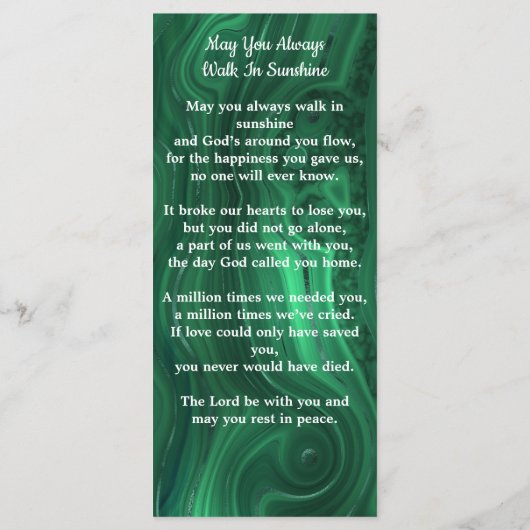Memorial Emerald Green Funeral Prayer Kaart Foto (Achterkant)
