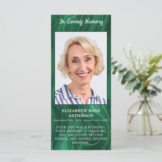 Memorial Emerald Green Funeral Prayer Kaart Foto (Staand voorkant)