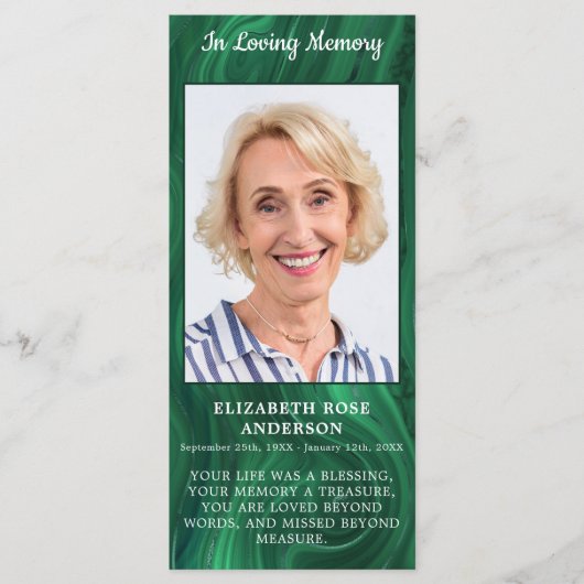 Memorial Emerald Green Funeral Prayer Kaart Foto (Voorkant)