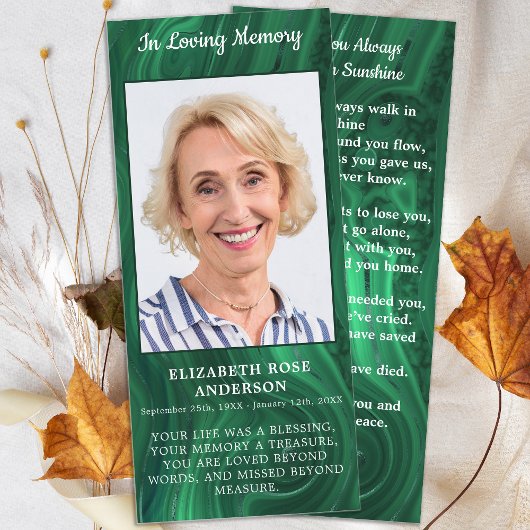 Memorial Emerald Green Funeral Prayer Kaart Foto