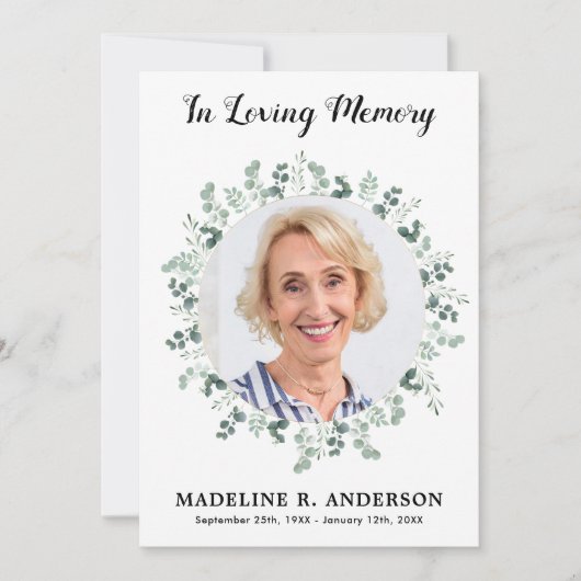 Memorial Eucalyptus Fotosympathie begrafenis Bedankkaart (Voorkant)