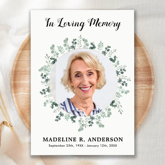 Memorial Eucalyptus Fotosympathie begrafenis Bedankkaart