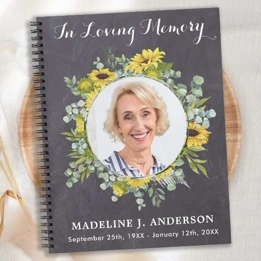 Memorial Eucalyptus Sunflower Funeral Guestbook Notitieboek