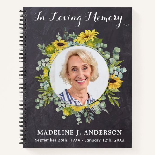 Memorial Eucalyptus Sunflower Funeral Guestbook Notitieboek (Voorkant)