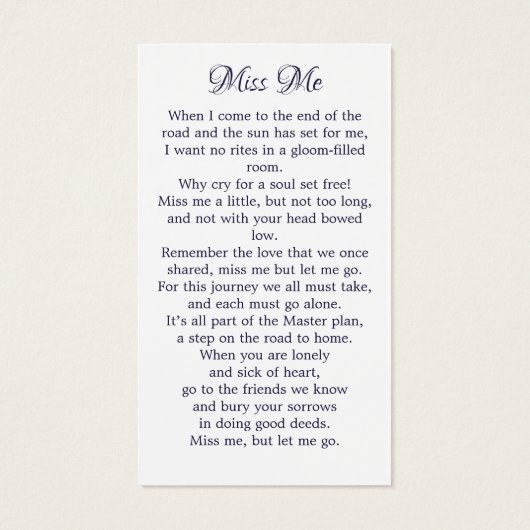 Memorial Floral Bird Funeral Prayer Kaart Poem (Achterkant)