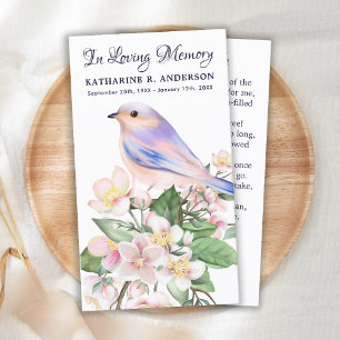 Memorial Floral Bird Funeral Prayer Kaart Poem