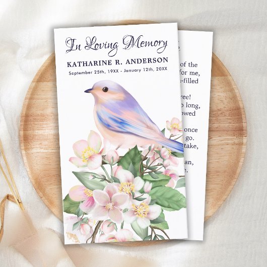 Memorial Floral Bird Funeral Prayer Kaart Poem