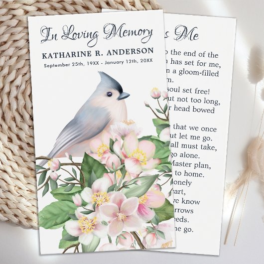 Memorial Floral Bird Poem Funeral Prayer Kaart
