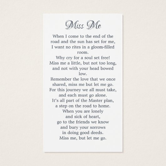 Memorial Floral Bird Poem Funeral Prayer Kaart (Achterkant)