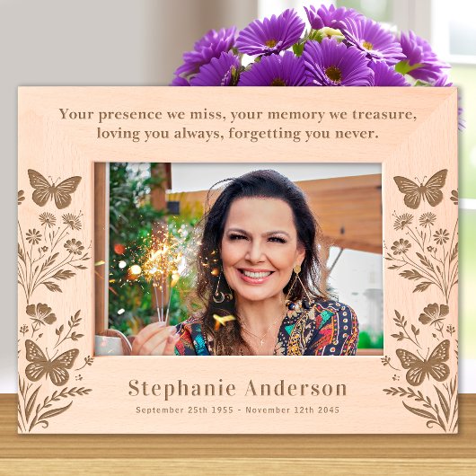 Memorial Floral Butterfly Wood Afbeelding Remembra Gegraveerde Lijstjes