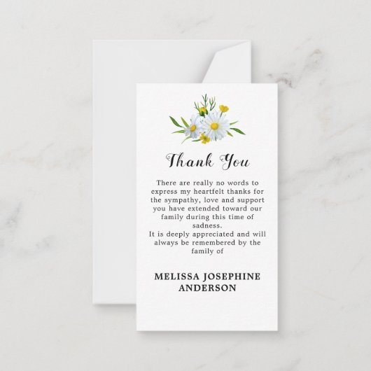 Memorial Floral Daisy Foto Funeral Bedankt Notitiekaartje (Achterkant)