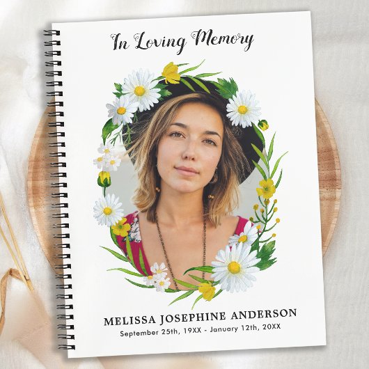 Memorial Floral Daisy Photo Funeral Guest Book Notitieboek