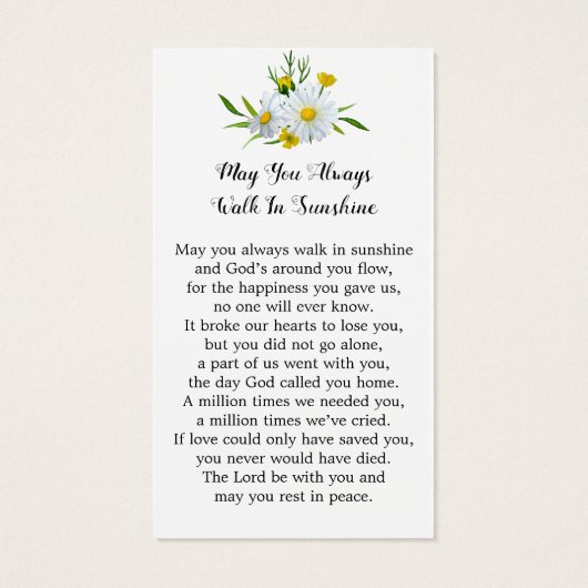 Memorial Floral Daisy Photo Funeral Prayer Kaart (Achterkant)