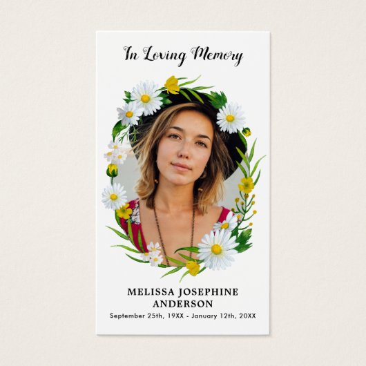 Memorial Floral Daisy Photo Funeral Prayer Kaart (Voorkant)
