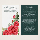Memorial Floral Red Roses Funeral Prayer Kaart (Voorkant /achterkant)