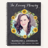 Memorial Floral Sunflower Foto Funeral Guestbook Notitieboek (Voorkant)