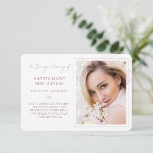 Memorial Floral Waterverf Blush Elegant foto (Staand voorkant)