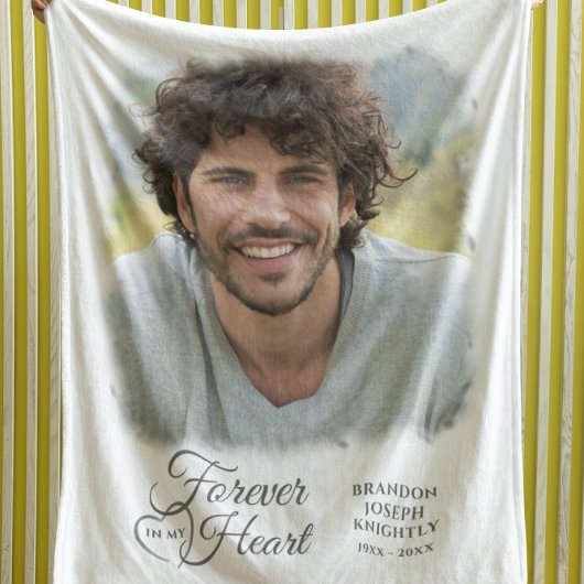 Memorial FOREVER IN MY HEART Photo Keepomwille Fleece Deken