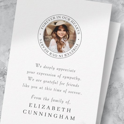 Memorial Forever in ons hart Foto van elegant Bedankkaart