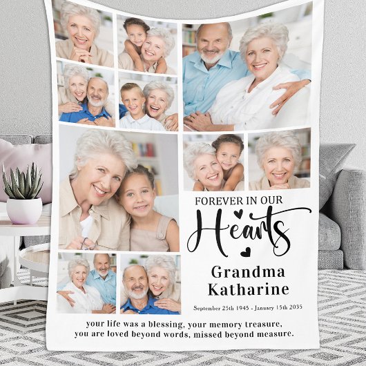 Memorial Forever in onze harten Custom 10 Foto Fleece Deken