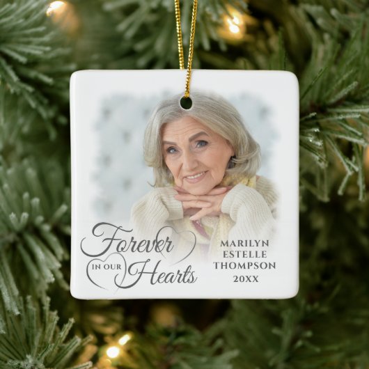 Memorial FOREVER IN ONZE HARTS 2 Foto Silver Grey Keramisch Ornament (Boom)