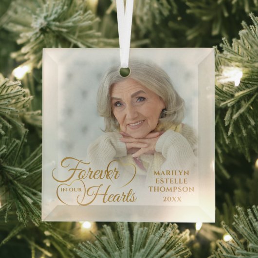 Memorial FOREVER IN ONZE HARTS Foto Gold Glas Ornament (Insitu)