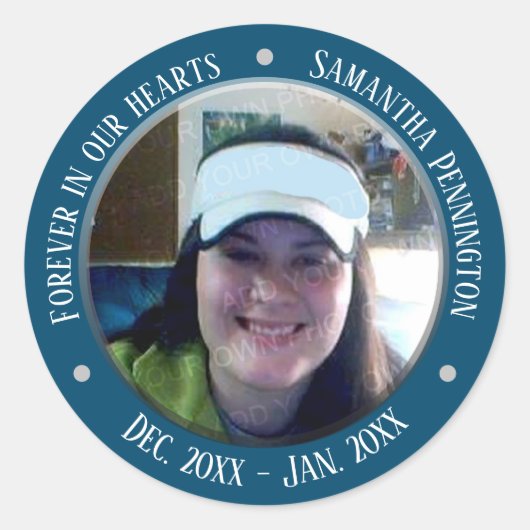 Memorial Forever in Our Hearts Foto Ronde Sticker (Voorkant)