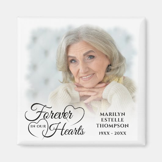 Memorial FOREVER IN OUR HEARTS Foto Zwart Wit Magneet (Voorkant)