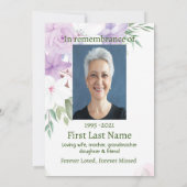 Memorial Foto Aangepast Paars Witte Rozen Bloemen Kaart (Achterkant)