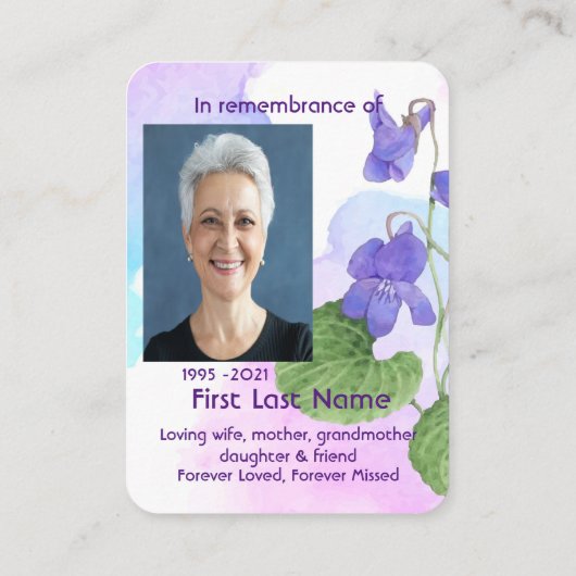 Memorial Foto Aangepast wildzweettuinventiel Visitekaartje (Achterkant)