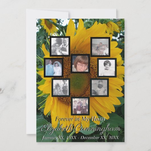 Memorial Foto Collage Heart op Sunflower Foto Kaart (Voorkant)