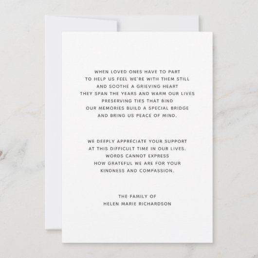 Memorial Foto condoleances Bedankkaart (Achterkant)