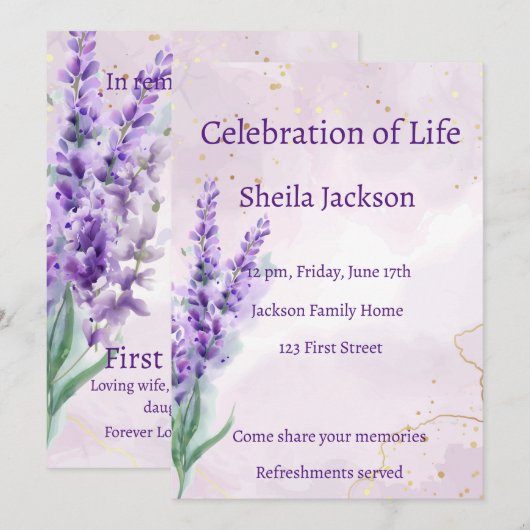 Memorial Foto Custom Lavender gardenbloem Kaart (Voorkant / Achterkant)