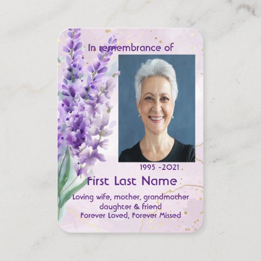 Memorial Foto Custom Lavender gardenbloem Visitekaartje (Achterkant)
